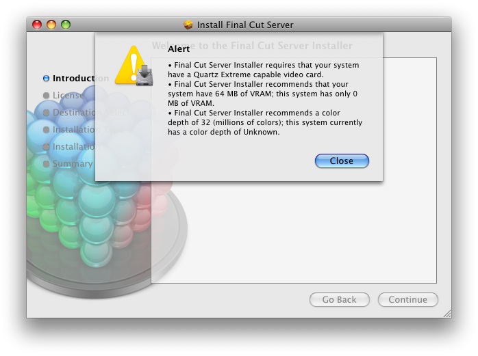 Final Cut Server: Installing on a remote system requires a display connection