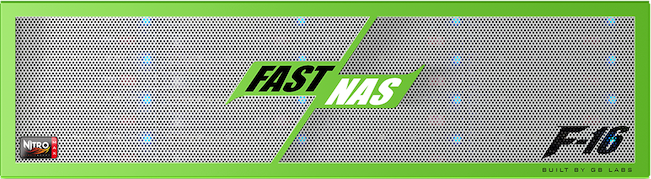 GB Labs FastNAS F16 Nitro MAX 384TB (307TB utiles), 2 x 1/10GbE et 2 x 10/25/40/50GbE